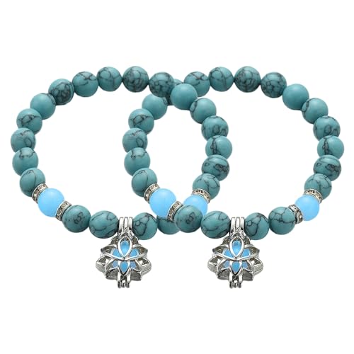 Pulseras Anti-Estrés: ¿Cómo Funcionan y Cómo Elegir la Mejor para Tu Salud Mental 2 pulseras para aliviar la ansiedad y el estrés, pulsera de energía luminosa, pulsera elástica de loto con cuentas de cristal, joyería de mano luminosa, color turquesa (verde)