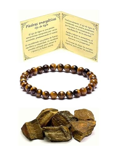 arana's - Pulsera ojo de tigre piedra natural semipreciosa - Hilo elastico con cuentas de bolas - Cristales curativos y piedras energeticas para mujer y hombre - Sanacion y curacion (Ojo Tigre)