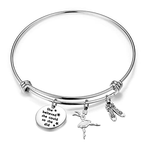 Pulseras para Bailarinas: Accesorios de Moda para Elevate tu Rutina de Baile Collar de danza She Believed She Could So She Did Inspirador Ballet Bailarín Joyería Bailarín Joyería Recital Regalo (pulsera, n), Acero inoxidable