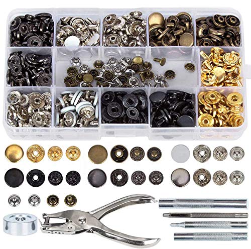 Mejora tu estilo con las mejores pulseras para botas de moda: Guía de compra Corchetes de Presión Metálicos, 140 Pcs Botones de Presión, Remaches de Cuero, Remache de Doble Tapa, 6 Colores Kit de Herramienta de Botón Snap Metal Artesanía para Ropa/Cuero/Vaquero/Bolsos