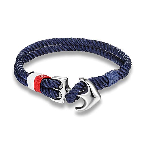 Comprende el Significado y los Estilos de las Pulseras de Ancla para Hombres y Mujeres EXINOX Pulsera Ancla Nautica | Hombre Mujer | Acero Inoxidable Brillo | Estilo Mar Marinero (Azul)