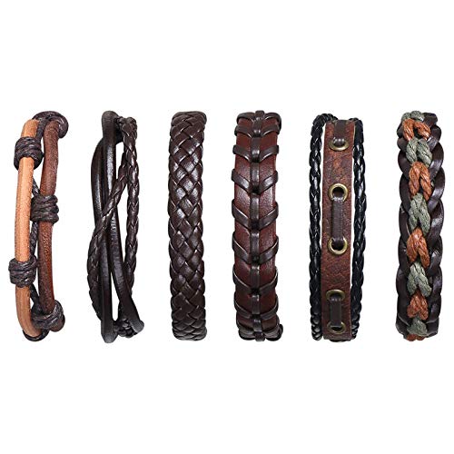Pulseras para Hombres: Descubre las Mejores Opciones de Moda y Estilo flintronic® Pulsera Hombre, 6 Piezas Personalidad Retro Tejida Pulsera de Traje de Cuero Multicapa, Brazalete Trenzado Roccia Punk, Ajustable (#2 Serie)