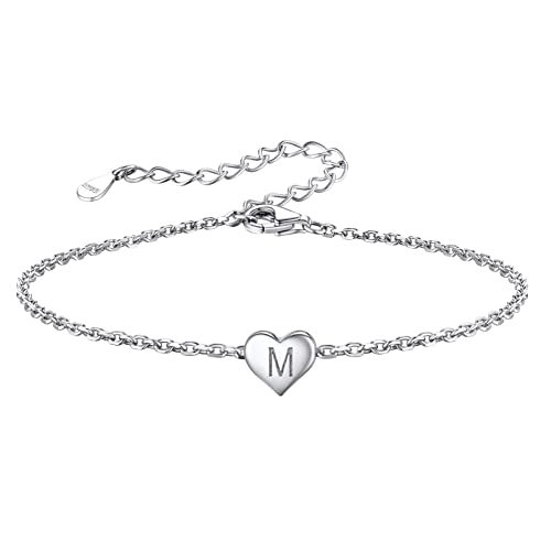 Pulseras de moda para chicas: Tendencias y estilo para adolescentes y jóvenes isigno Pulsera Letra Inicial A-Z Pulseras con Iniciales Cadena Acero inoxidable para Mujer y Hombre con Inicial de Nombre Pulsera Corazón con Letra Grabado Regalo para Familia, Amiga, Novios,M