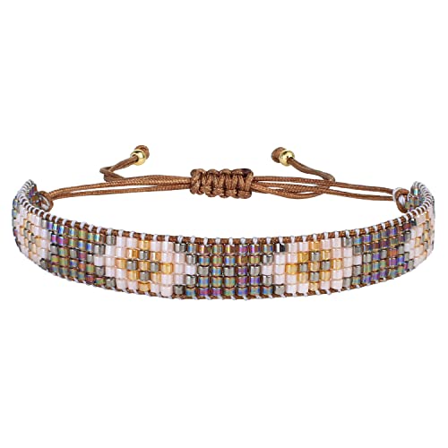 Pulseras de Miyuki: Descubre el Arte Japonés de las Perlas de Vidrio KELITCH Pulsera para Mujeres Anchas Bandas Miyuki Color Arco Iris Multi Patrón Línea de Algodón Nudo de Arrecife para Ajustar Juego de Joyas de Moda