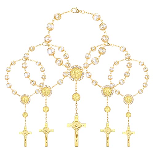Pulseras de Bautizo Originales y Personalizadas para Regalar LEMESO 20 Pulseras con Cruz Regalo para Bautismo Comunión, Detalle Religiosa Favores de Bautismo, Rosario Chapado en Oro, Ideal para Bautizo/Boda/Regalo para Invitación Recuerdo de Bautizo