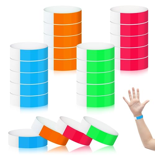 Pulseras de Lujo para Discotecas: Accesorios de Moda para Noche loca Mkitnvy 400 Piezas Pulseras Identificativas, Impermeables Pulseras Papel para Eventos, Pulseras Fiesta de Colores para Eventos Discoteca Festivales Conciertos Concursos, 4 Colores