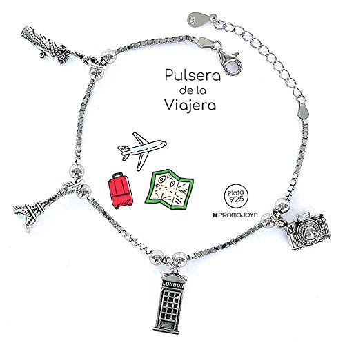 Pulseras para Viajeros: Los Mejores Accesorios para Viajar con Estilo y Seguridad Promojoya Pulsera Plata Eres lo mas VIAJERA con Colgantes
