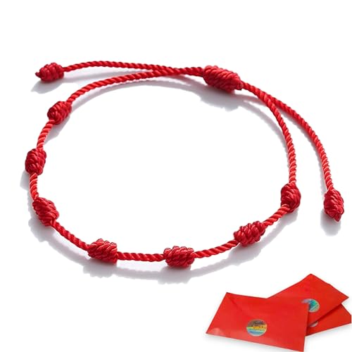 Pulseras de Protección: Descubre las Mejores Opciones para tu Salud y Seguridad Pulsera 7 Nudos Roja Original Contra el Mal de Ojo y Proteccion Mala energia Hecha a Mano, Amuleto de Hilo para Hombre Mujer Parejas y Amistad, Accesorio de la Buena Suerte Kabbalah, 7 Chakras Rojo