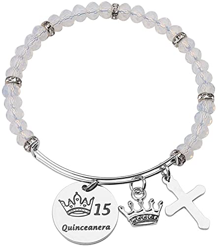 Pulseras de Quinceañera: Originales y Elegantes para la Fiesta Más Importante Pulsera de regalo de quinceañera para 15 cumpleaños para niñas, dulce 15 quinceañera, pulsera de alambre expandible, joyería de membrillo, regalo de feliz cumpleaños 15 para niñas, S, Acero inoxidable