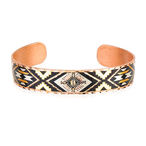 Pulseras Sunburst, joyería inspirada en nativos americanos con motivo geométrico de diamante oscuro. Joyería artesanal de cobre abierto Sunburst, Cobre