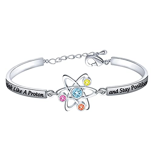 Pulseras para Químicos: Protección y Estilo para Profesionales de Laboratorio Regalo de ciencia atómica, regalo químico, piensa como un protón y permanece positivo, pulsera de ciencia química, regalo de joyería para científicos, físicos, químicos, profesores graduados, S, Cobre