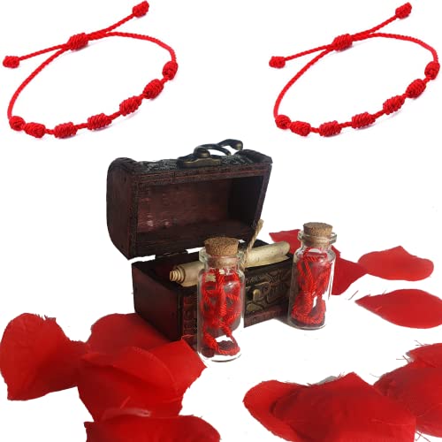 Pulseras de Pareja: Originales y Románticas para Novios Regalo Romantico para Parejas. Pulseras Parejas hilo rojo del destino - Regalo Aniversario - Cofre con 2 Pulseras de Hilo Rojo de Leyenda Japonesa y Pergamino
