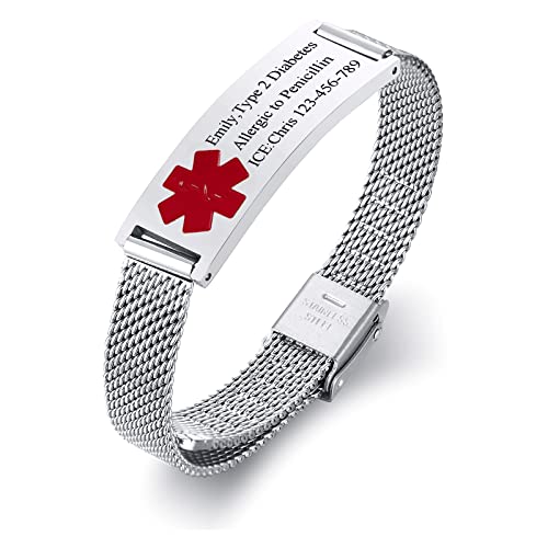 Pulseras para alérgicos: Descubre las mejores opciones para tu piel sensible VNOX - Pulseras de alerta médica para hombres, mujeres y niños, ajustable, malla, acero inoxidable, pulsera de identificación médica de emergencia, personalizable