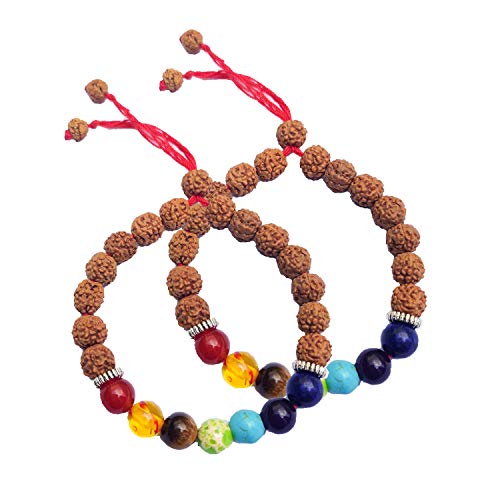 Pulseras de Rudra: Significado, Beneficios y Tipos de esta Joya Sagrada Wonder Care 7 Chakra Rudraksha Beads Pulsera curativa de Piedras Preciosas Banda de meditación de Yoga ayurvédica India para Hombres y Mujeres El Alivio del estrés aporta positividad