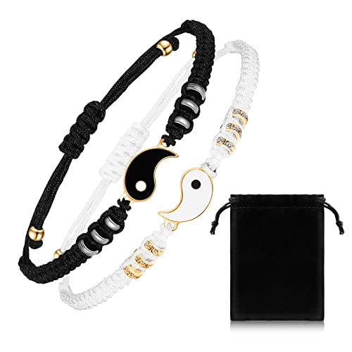 Pulseras para Compartir: Regalos Originales y Simbólicos para Unir a los Seres Queridos Yaomiao 2 Pulseras a Juego para Parejas Pulseras Trenzadas de Yin Yang Pulseras de Cordón Ajustables Magnéticas para Mejores Amigos Día de San Valentín (Cuenta Dorada, Estilo Yin Yang)