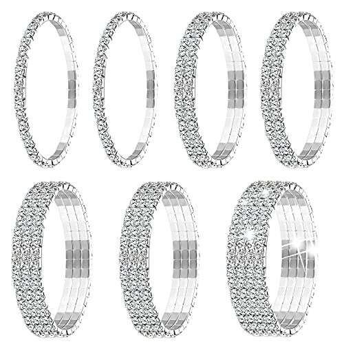 Pulseras de Brillantes: Diseños y Precios de las Mejores Joyas de Lujo Yaomiao 7 Pulseras Elásticas de Diamantes de Imitación Brazalete de Tenis Pulsera de Plata de Diamantes de Imitación Apilable Joyería de Boda para Mujeres Niñas Nupcial