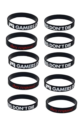 ZENRUIMING 10 pulseras de silicona elástica para videojuegos con texto en inglés "Gamers Don't Die They Respawn", Talla única, Silicona, Sin incrustaciones
