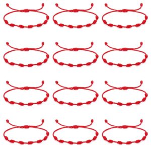 12 Pulseras de Cuerda Roja Ajustables