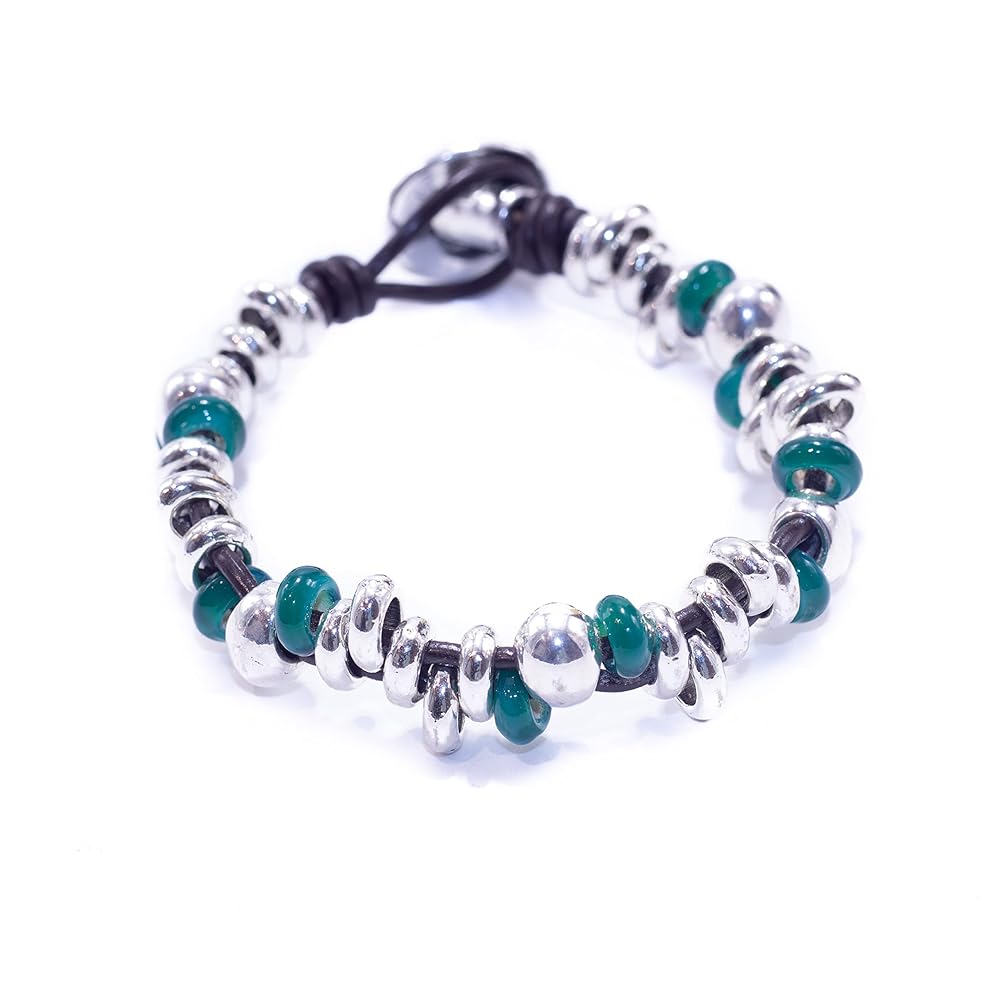 Pulsera Boho Cuero y Zamak con Abalorios Pulsera Boho Cuero y Zamak con Abalorios