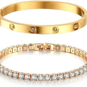 Pulsera de tenis dorada para mujer