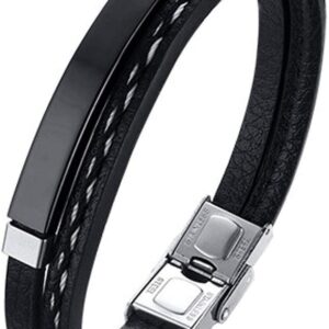 Pulsera hombre cuero y acero vikingo