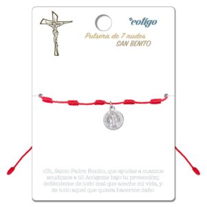 Pulsera Roja 7 Nudos con Santo