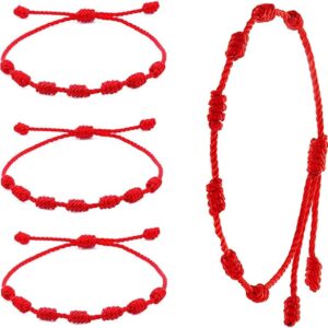 Pulsera Roja Ajustable de 7 Nudos